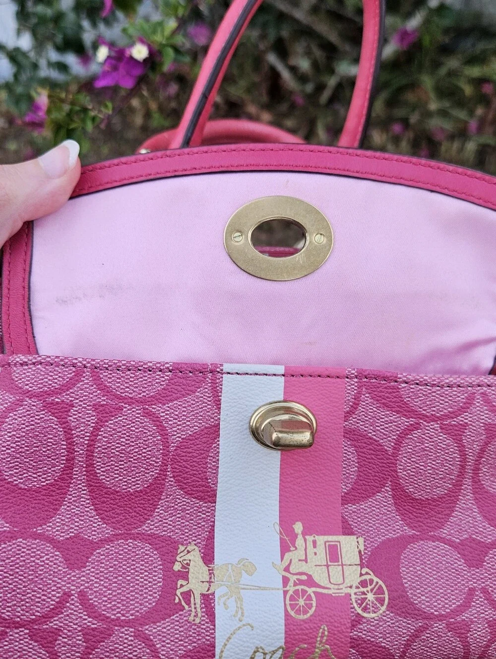 Coach Y2K Signature Hertitage Stripe Small Domed Satchel Hot Pink 13194